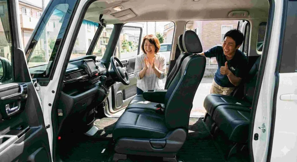 O様 ホンダ 軽四 2025年 9月 助手席シートとマットがキレイになって、大感激頂きました。